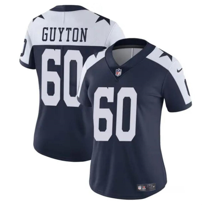 Women's Dallas Cowboys #60 Tyler Guyton Navy/White 2024 Draft Vapor Thanksgiving Limited Stitched Football Jersey(Run Small）